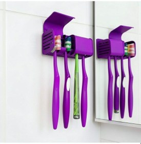 Resim Mor Kendinden Yapışkanlı Hijyenik Diş Fırçası Asacağı Askılığı Askılık Diş Fırçalık Banyo Organizer 