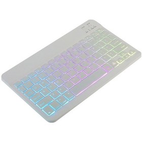 Resim Geeroyoo 10 İnç Kablosuz Bt Klavye Ultra İnce Şarj Edilebilir Bt Klavye Üç Sistem Uyumlu Karışık Işık Efekti Beyaz 