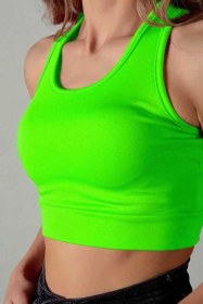 Resim Veaven Yeşil Sırt Detaylı Fitted/vücuda Oturan Kare Yaka Spor Bluz Yeşil 