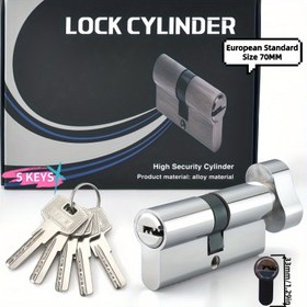 Resim Yüksek Güvenlik Euro Profil Silindir Kilit - 5 Anahtar, 70mm Standart Boyut, Metal Parlatma Kaplama, Mekanik Kulplu Kontrol, Hırsızlığa Karşı, Ofis, Paslanmaz Çelik ve İç Kapılar için - 1 Adet 