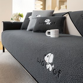 Resim Modern 1 adet Sevimli Köpek Desenli Kömür Kanepe Örtüsü, Koltuk için Yumuşak Peluş Evcil Hayvan Dostu Kanepe Koruyucu, İki Kişilik Koltuk, 3 Kişilik, 4 Kişilik ve Seksiyonel Kanepeler, Oturma Odası, Yatak Odası, Ofiste Ev Dekorasyonu için İdeal 