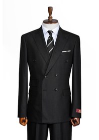 Resim İlayda Emir Luxury, İtalyan Kesim, Slim Fit, Kruvaze, Çizgili, Erkek Takım Elbise Siyah 