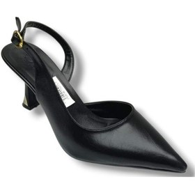 Resim C-shoes Bç93-26 Yıkama Cilt İnce Topuk Arkası Açık Kadın Stiletto 8cm Siyah 