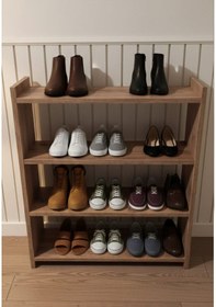 Resim 4 Raflı Ahşap Ayakkabılık - Çok Amaçlı Dekoratif Raf, Organizer 68 X 80 Cm Atlantik Çam 
