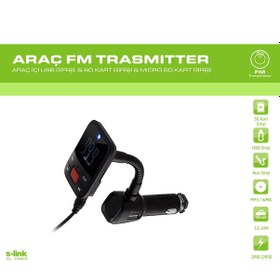 Resim S-Link Sl-Fm65 Sd/Usb/Aux Girişli Fm Transmitter 2.1A Usb Şarj Po 