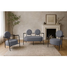 Resim Azra Mobilya Venüs Koltuk Takımı Siyah İskelet Modern Koltuk Seti Ofis Ve Ev Kullanımı Soft Kumaş Açık Gri Açık Gri 