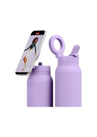Resim Ringo Pro Manyetik Telefon Tutuculu Termal Paslanmaz Çelik Su Şişesi Pipetli Kapak 24 Oz / 710 Ml Lila 
