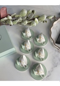 Resim Türk Kahve Fincanı Peachy 6 Kişilik 12 Parça Renkli 