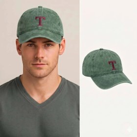 Resim Tesbihane Unisex Beyzbol Şapkası - Isme Özel Harf Nakışlı - Premium Canvas Kumaş - Haki Renk - Metal Tokalı 