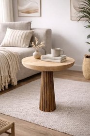 Resim Ihlamur Ahşap Mantar Yan Sehpa - Minimalist Doğal Dekor Yan Masa - 35 cm x 49 cm 