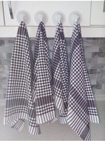 Resim Pamuklu Koyu Kahverengi Pöti Kareli 4'lü Kurulama Bezi,peçete 