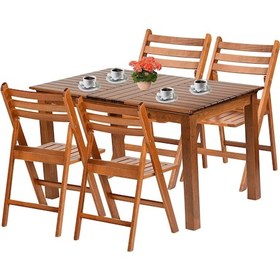 Resim Albatros Ahşap Bahçe Balkon Seti: 80x140 Sabit Masa + 4 Sandalye Acı Kahverengi 