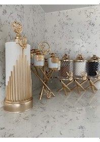 Resim Baharat Takımı Kavanoz Seti Peçetelik Gold 