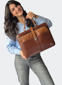 Resim QUB CLUB Unisex Taba Krokodil 15 & 15.6 Inç Laptop Evrak Avukat Çantası 