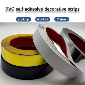 Resim 5 Metre Uzunluğunda Rulo, Duvarlar ve Ekranlar için PVC Kendinden Yapışkanlı Dekoratif Şeritler, Oturma Odası Ayna Kenarı, Tavan ve Duvar Kenarlığı Süsleme Hattı, Yüksek Parlaklık Ayna Altın Gümüş Siyah Beyaz 4 Renk, 7 Boyutta Mevcut, İmitasyon Metal Dokusu 