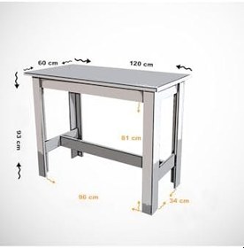 Resim Barra Bar Masası Yüksek Yemek Masası, Parlak Beyaz, 120X60 