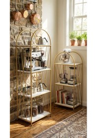 Resim İkili Dekoratif Raf Mobilya Kitaplık Dekoratif Metal Mobilya Gold 4 Raflı Kitaplık Altın 