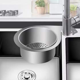 Resim 1 adet Taşınabilir Paslanmaz Çelik Lavabo Süzgeci - Matkap Gerektirmeyen, Ayrılabilir Gıda Güvenli Filtre Sepeti, Mutfak Kanalizasyonları, Islak/Kuru Ayrımı, Verimli Atık Dağıtımı ve Kurutma Rafı, Mutfak Lavabo Kanalizasyon Süzgeci, Şık Metalik Kaplama, Dayanıklı Yapı 