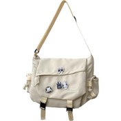 Resim Jeemson Gençler İçin Çok Amaçlı Klasik Çanta, Beyaz Nilon Kumaş, Dört Hayvan Rozeti, Günlük Kullanim İçin Geniş Hacimli, Okul Ve Seyahat Çantasi 