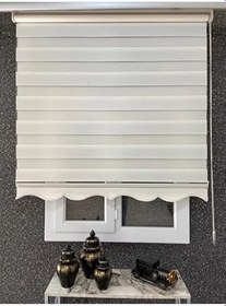 Resim İthal Bambu Zebra Stor Perde Etek Dilimli (1. Kalite+Alüminyum Kasa) ETEKLİ, Ekru, 230 x 260 