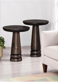 Resim AYLESA Doğal Ahşap 2’li Set Mantar Yan Sehpa Modern Koyu Ceviz Fiskos Zigon Çiçeklik 