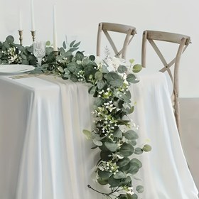 Resim 1pc Suni Okaliptüs Girlanda, Plastik Sahte Yeşillik Salkımı, Noel, Düğün, Ev ve Bahçe Dekoru için, Elektrik veya Tüy Gerekmez, Çok Yönlü Bitki Tipi Dekorasyon 