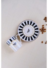 Resim Tabak Evi Porselen Butterfly Collection Altın Yaldızlı Kahve Fincanı 85cc Siyah Tekli Çok Renkli 