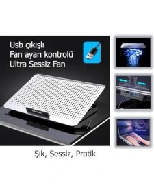 Resim Icecoorel Alimünyum Hız Ayarlı Notebook Soğutucu 17INÇ / 7 Seviye Stand Ergonomik Stand/çift USB 