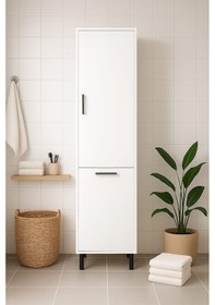 Resim Çamaşır Sepetli Banyo Dolabı Beyaz 