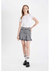 Resim Defacto Fashion Fit Pileli Cepli Mini Jean Etek D5198AX24AUNM40 Siyah 