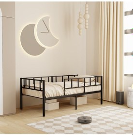 Resim Zenit Metal Karyola Siyah, Korkuluklu Karyola, Daybed, Ölçü Seçe 