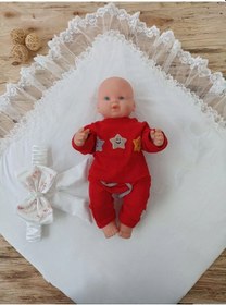 Resim Yenidoğan Hanımeli Desenli Taç Nakışlı Delüks Kundak Bebek Battaniyesi Ekru Çok Renkli 