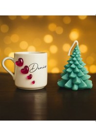 Resim Bk Gift Kişiye Özel İsimli Kabartmalı Kalpli Tasarım Türk Kahvesi Fincanı & Çam Ağacı Mum -2, Sevgiliye Hediye, Ev Hediyesi Kobitmeyencom35604 Bk Gift 