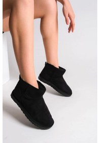 Resim Jolıe Bağcıksız Düz Taban İçi Kürklü Kısa Süet Kadın Bot St - Siyah Siyah 