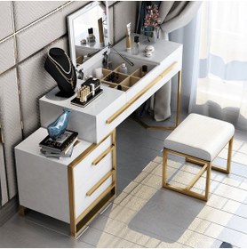 Resim Hitit Dekorasyon Cristina Beyaz Gold Metal Makyaj Masası 