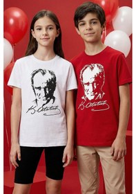 Resim Tommy Life Beyaz Atatürk Baskılı Unisex Çocuk T-shirt - 11332 