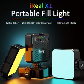 Resim Desiontal Ireal X1 Tam Renk RGB Doldurma Işığı Vlog Kamera Çekimi Yumuşak Işık Güzellik Işığı Şerit LED Üçlü Renk Sıcaklığı 3000-6500K Modları Açık Hava Taşınabilir Cep Telefonu Selfie Fotoğrafçılık Aydınlatma Durağan Hayat Çekimi Soğuk Ayakkabı Montajı ve 1/4 Vida Deliği Montajı 