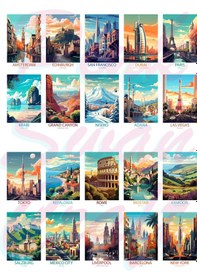 Resim Vintage Travel Set Şehirler Etiket Seti, Bullet Journal, Scrapbook, Planlayıcı, Ajanda Diğer 