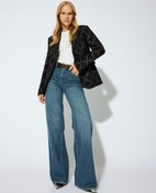 Resim Bol Paça Kot Pantolon Normal Bel Straight Fit Düğmeli Cepli Pamuklu - Straight Fit Jeans 
