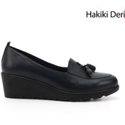 Resim GÖNDERİ(R) Kadın Lacivert Antik Dolgu Taban Püsküllü Hakiki Deri Ayakkabı 