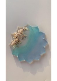 Resim Su Mavisi Ve Yeşili Deniz Kabuklu Güneş Şekil Epoksi Bardak Altı Su Mavisi 