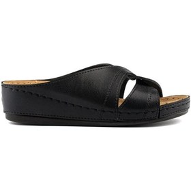 Resim Roy Jones Kadın Ortopedik Konfor Modeli Günlük Rahat Kısa Topuklu Anatomik Anne Orta Yaş Genç Ev Içi Terliğ Siyah 