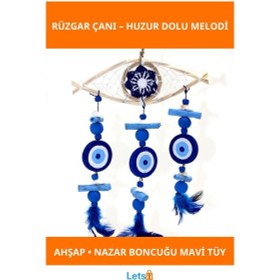 Resim Nazar Boncuğu Detaylı Ahşap Rüzgar Çanı No:5 1 Adet 