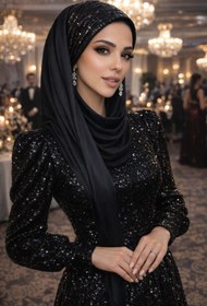 Resim Aişe tesettür Siyah Payetli Bandana Abiye Şal 