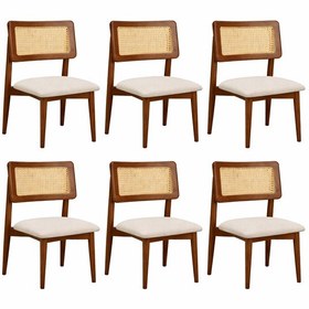 Resim Hasır Sandalye İskandinav Tasarım 6 Lı Set Ceviz 