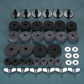 Resim 21 adet / takım Premium Zil Keçeleri ve Kol Seti - Hi-hat Debriyaj Keçesi, Hi Hat Kupası Keçesi, Zil Standı Kolları, Taban Kanat Somunları ve Zil Yıkayıcı içerir - Davullarınızı Koruyun ve Sesinizi Geliştirin 