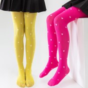 Resim 2'li Paket Kız Çocukları için Kalp Desenli Renkli Çoraplar, Elastik Bel ve Çok Yönlü Tasarım 