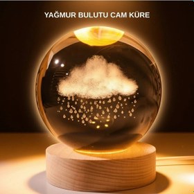Resim Bfs Usb Led 3d Yağmur Bulutu Kristal Küre Sıcak Işıklı Ahşap Standlı Gece Lambası 