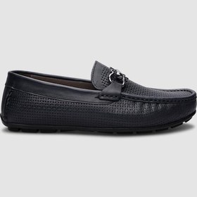 Resim %100 Hakiki Deri Lacivert Örgü Desenli Erkek Loafer-lacivert Lacivert 