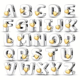 Resim Gümüş Kaplama Kalp Mektup Serisi - A-Z Karakter Semboller 